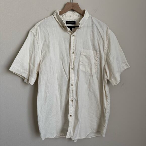 Banana Republic Mens 100% Cotton Cream Shirt Button Up Top Size Large Slim Fit - Picture 1 of 11